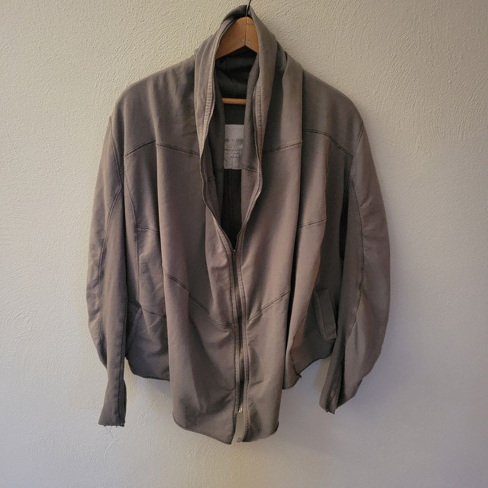 Pure + Good Anthropologie Full Zip Cocoon Jacket Army Olive Green Size Medium